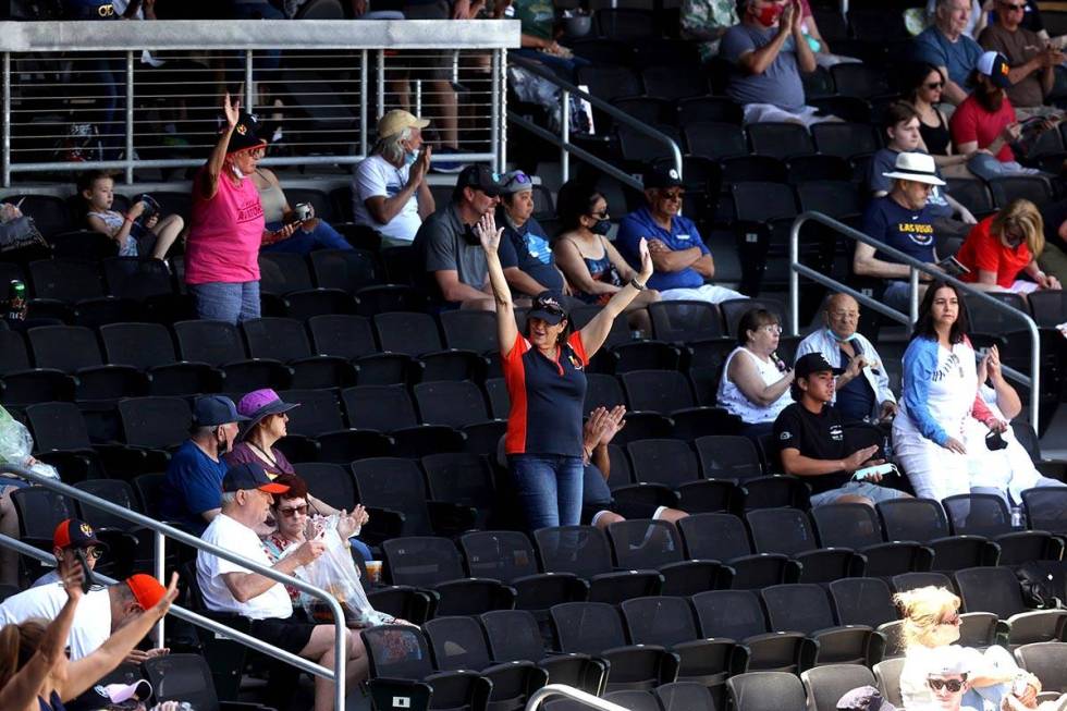 Moms, including Bernadette Anthony, center, are applauded at Las Vegas Ballpark as the Las Vega ...