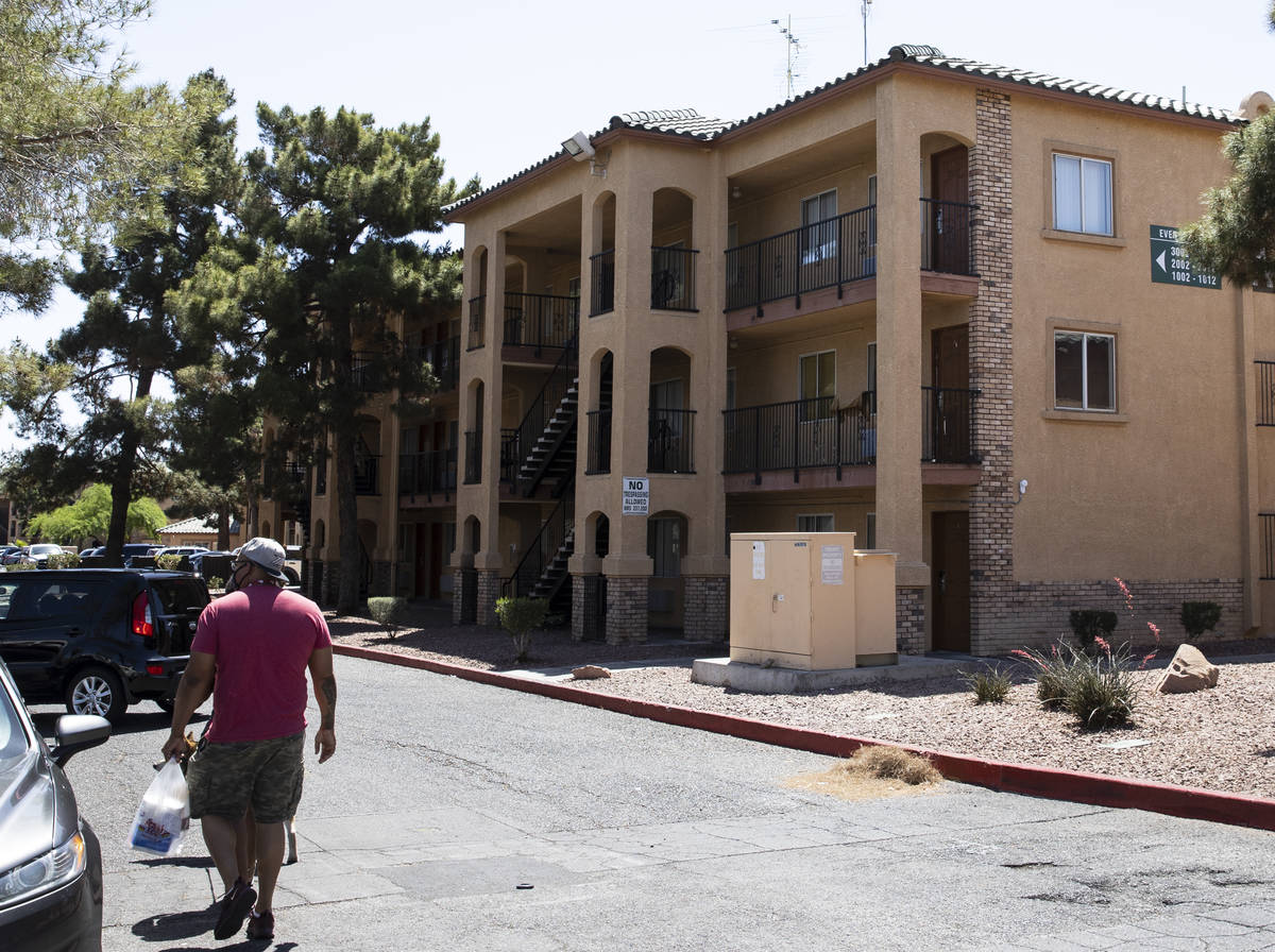 Residents arrive at Emerald Suites on Elm Drive and Paradise Road where Amari Nicholson, a chil ...