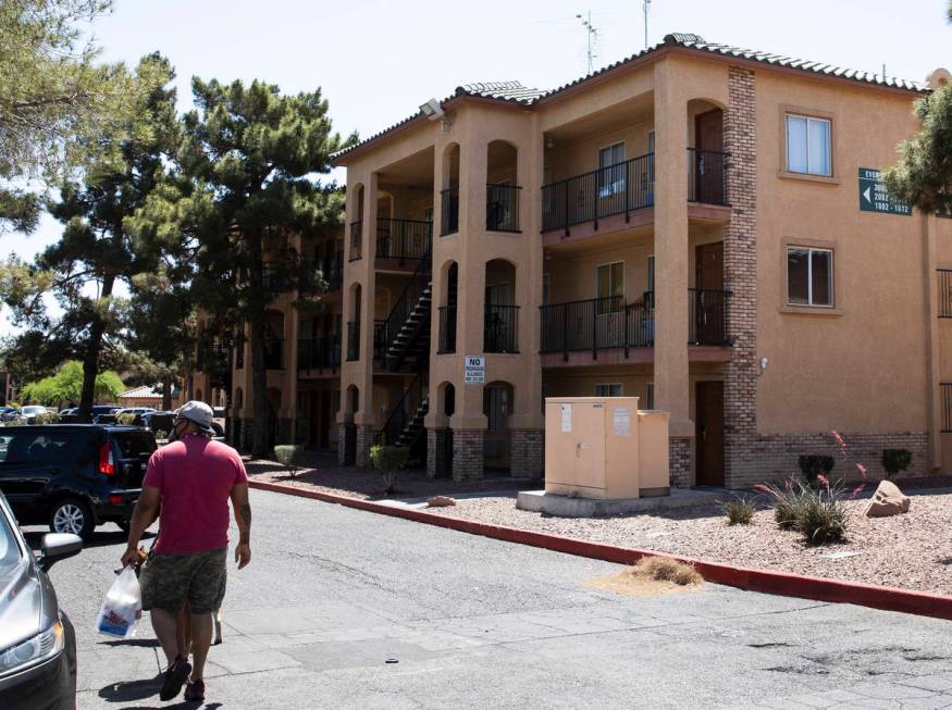 Residents arrive at Emerald Suites on Elm Drive and Paradise Road where Amari Nicholson, a chil ...