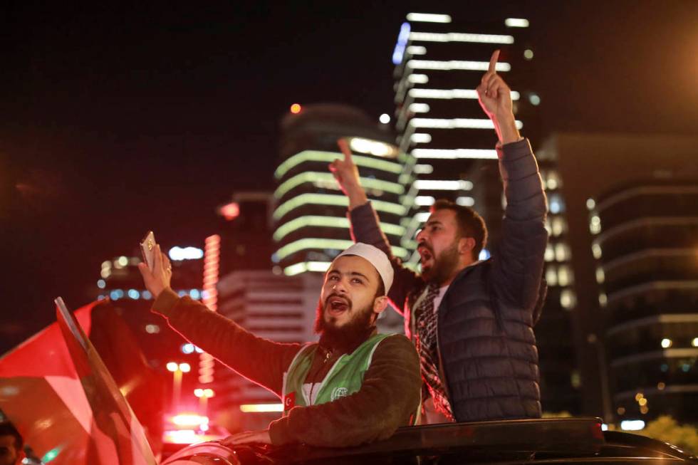 Protesters from IHH, a Turkish pro-Islamic organization chant anti-Israel slogans during a rall ...