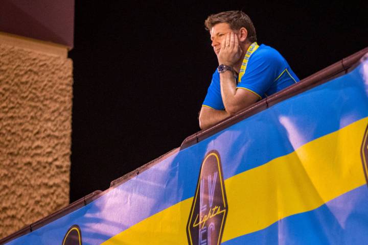 Las Vegas Lights FC Owner/CEO Brett Lashbrook takes in the match versus Portland Timbers 2 from ...