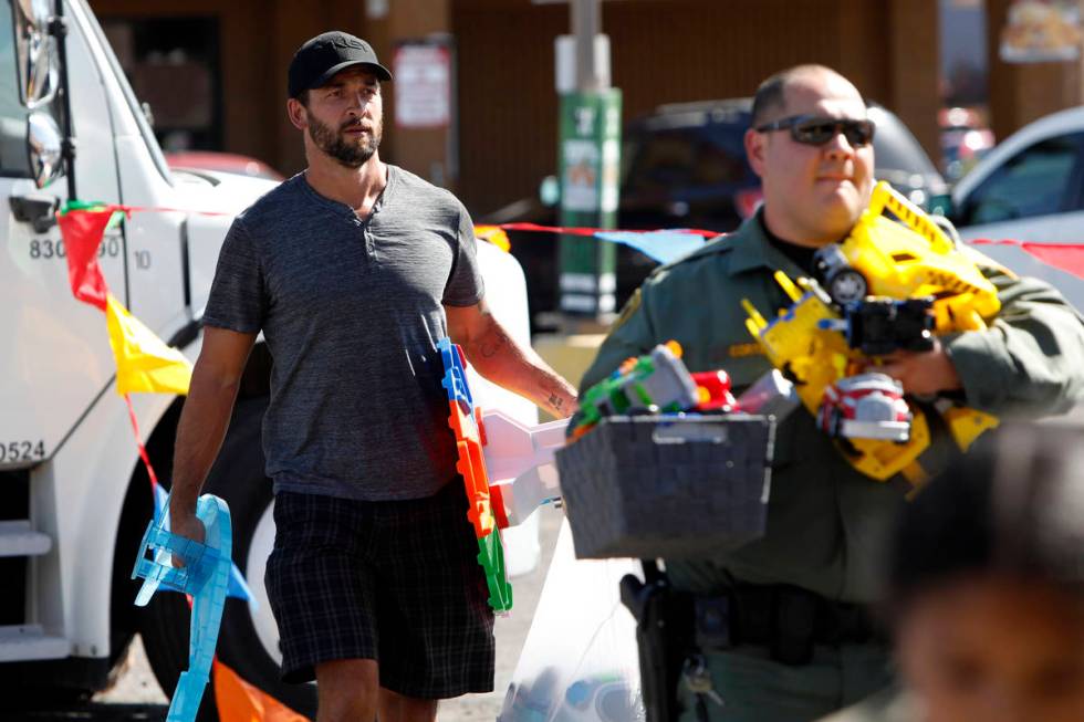 Former Golden Knights player Deryk Engelland arrives at Balm of Gilead Global Ministries in Las ...