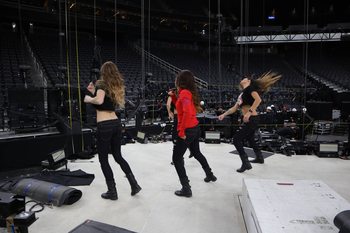 The cast of "X Rocks" is shown in rehearsal at T-Mobile Arena prior to the opening of the Metal ...