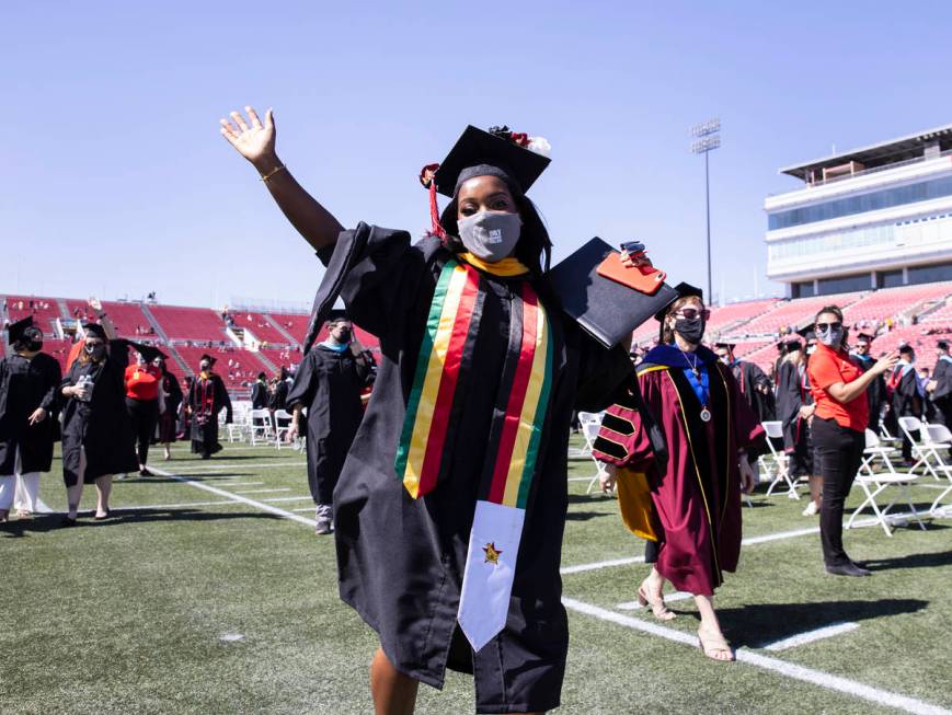 Mufaro Hungwe reacts after receiving her master’s in biomechanical engineering during the fir ...