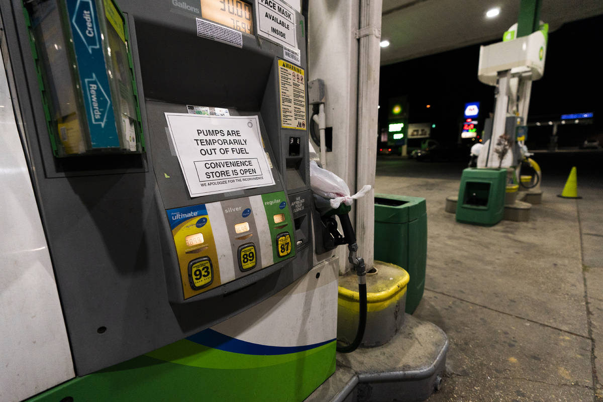 A pump at a gas station in Silver Spring, Md., is out of service, notifying customers they are ...