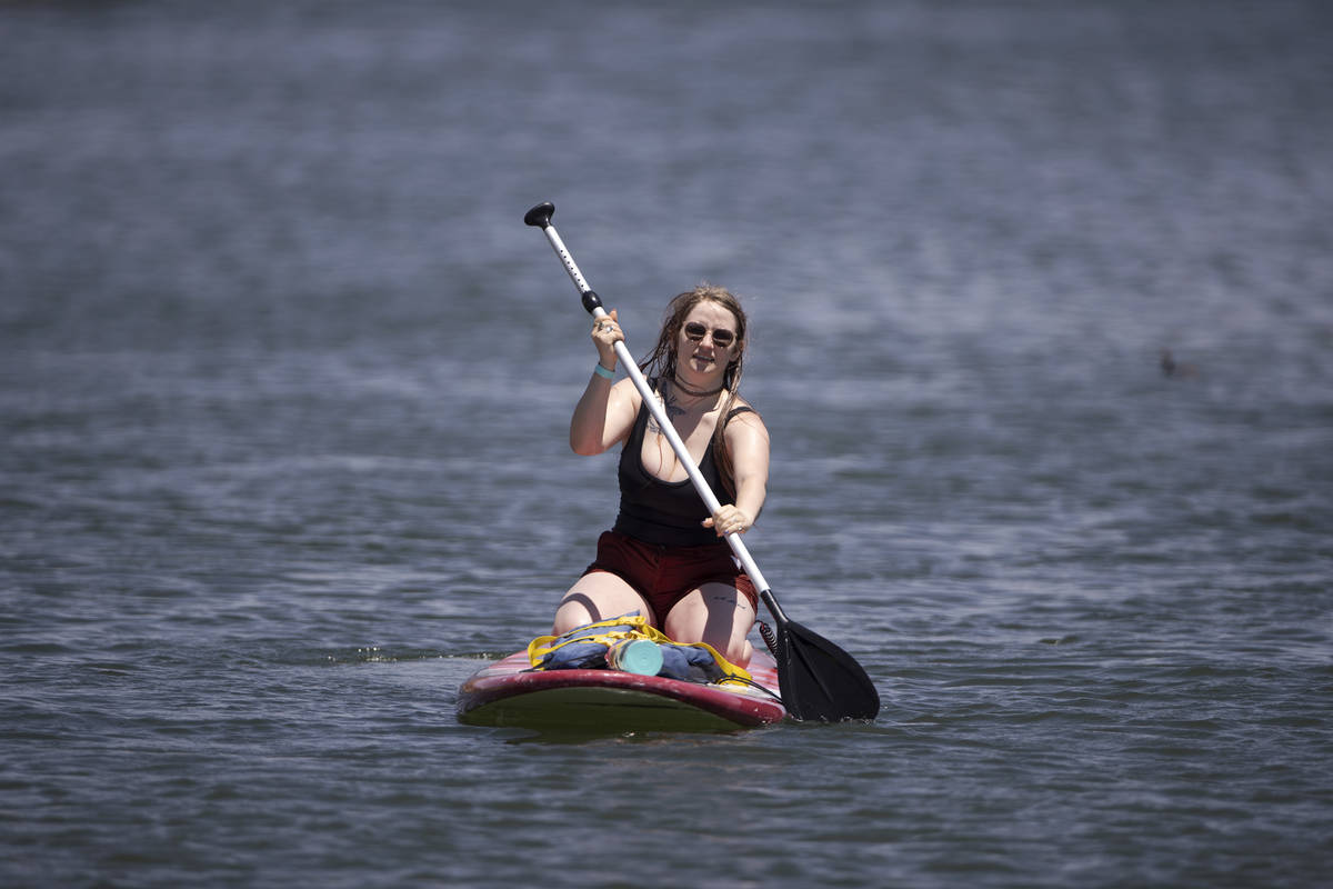 Ronnie McKinney paddle board at Lake Las Vegas on Saturday, May 15, 2021 in Henderson. The Nati ...