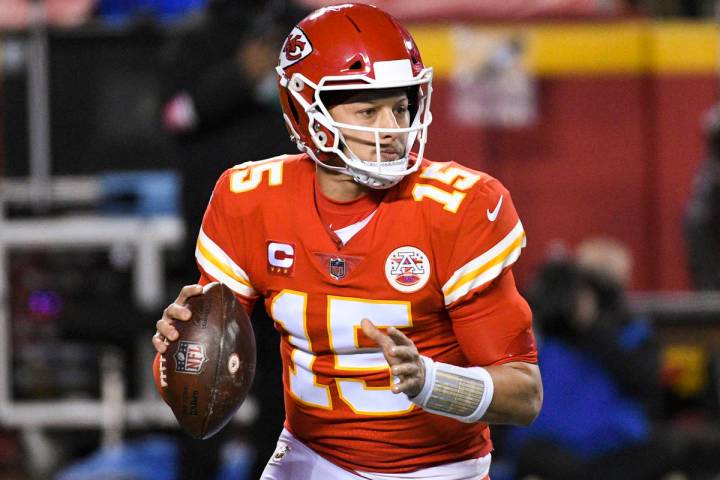 Kansas City Chiefs quarterback Patrick Mahomes during the first half of the NFL AFC championshi ...