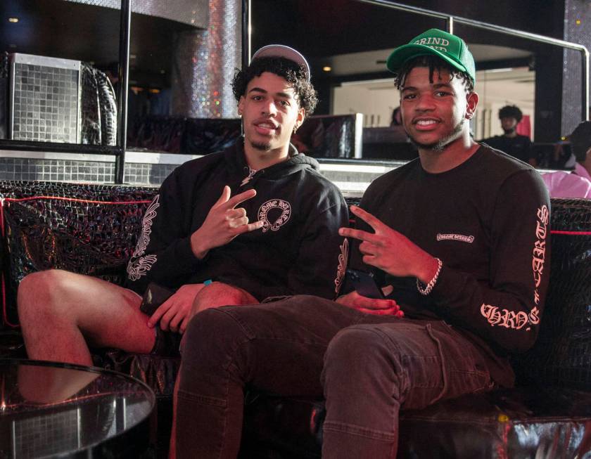 5Jaden Hardy, right, poses at an event to declare he was heading to the NBA G League with Gonza ...