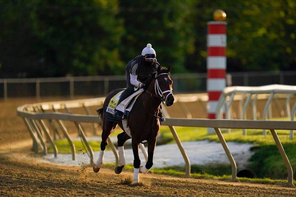 Preakness entrant Rombauer works out during a training session ahead of the Preakness Stakes ho ...