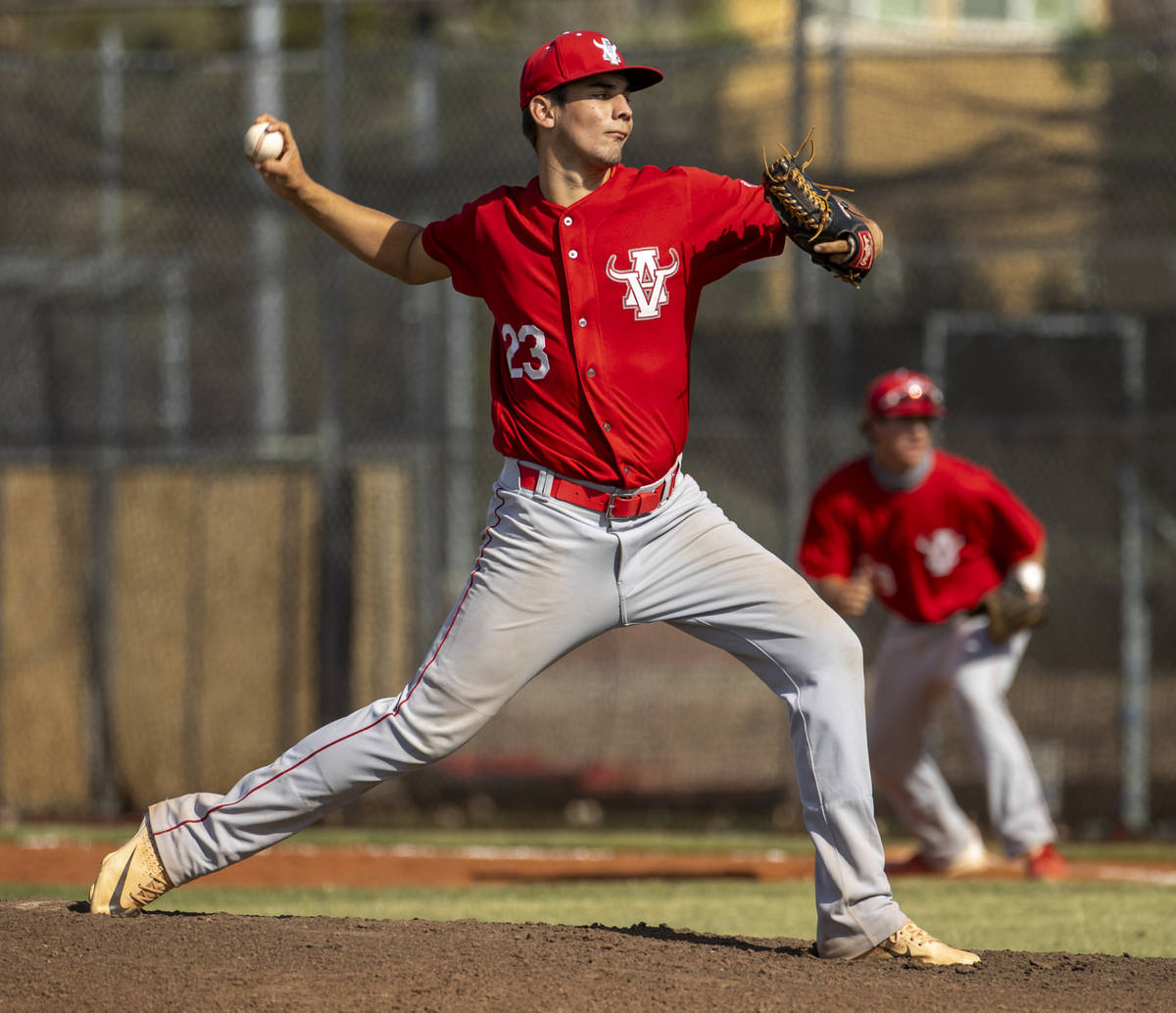 Arbor View pitcher Hunter Kublick (23) winds up on the mound versus Liberty during the first in ...