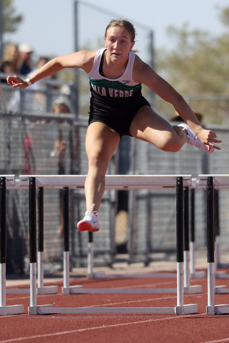 Palo Verde's Brynn McNabb wins the Girls 100 meter hurdle race in the Southern Nevada 4a Desert ...