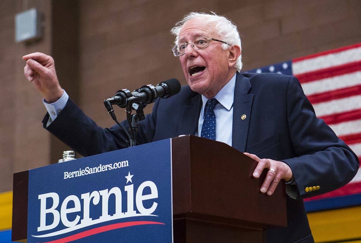 Democratic presidential candidate Sen. Bernie Sanders, I-Vt., speaks during a town hall event a ...