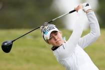 Nelly Korda tees off at the 11th hole during the first round of the LPGA's Hugel-Air Premia LA ...