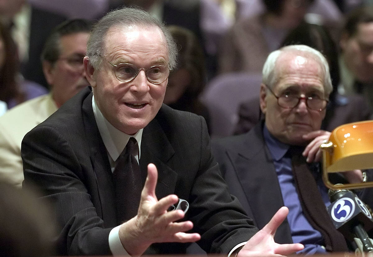 Actors Charles Grodin, left, and Paul Newman, right, sit before the State's legislature's Judic ...