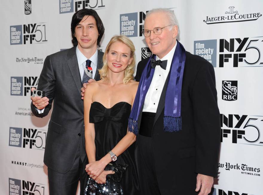From left, actors Adam Driver, Naomi Watts and Charles Grodin film a scene of an untitled Noah ...