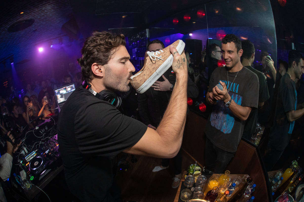 Brody Jenner performs a "Shoey," which is drinking beer out of a sneaker, at On The Record at P ...