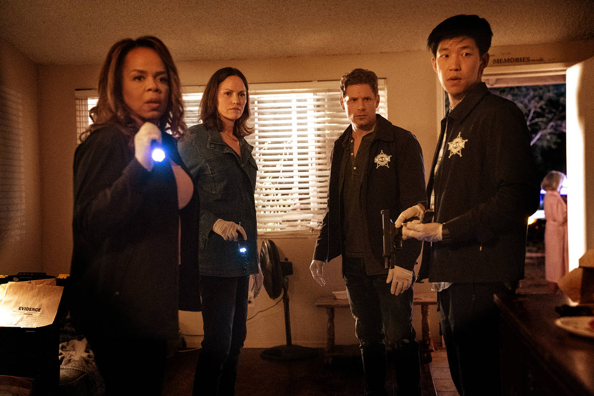 From left, Paula Newsome, Jorja Fox, Matt Lauria and Jay Lee star in "CSI: Vegas." (Sonja Flemm ...