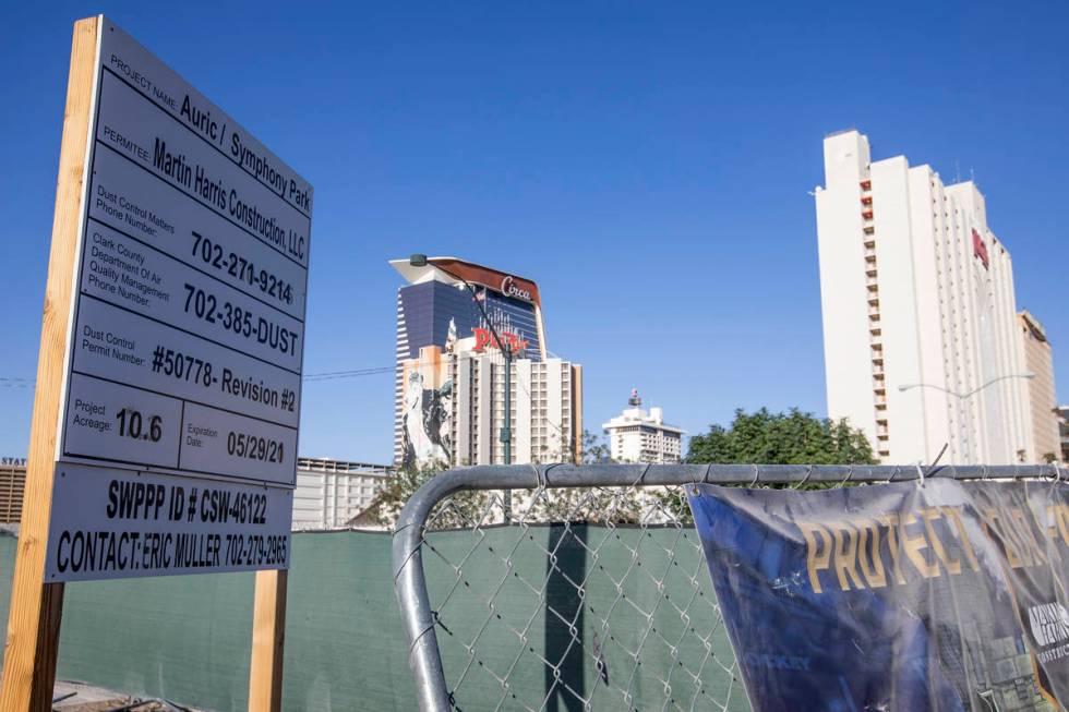 The Auric apartment complex at Symphony Park looks out on the downtown Las Vegas skyline on Wed ...