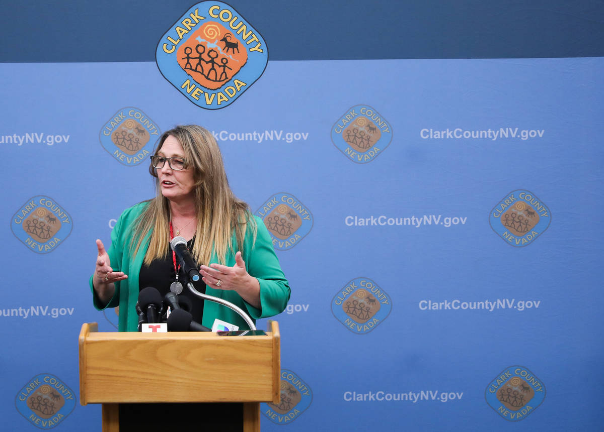 Clark County Commission chairman Marilyn Kirkpatrick speaks at a press conference to unveil a p ...