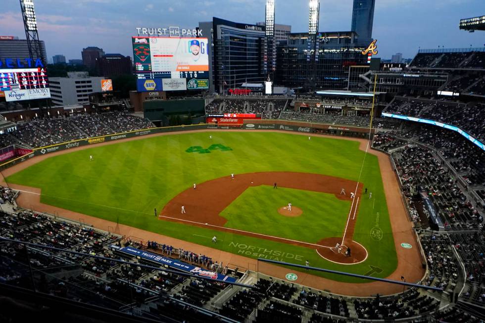 The Chicago Cubs play the Atlanta Braves at Truist Park in a baseball game Thursday, April 29, ...