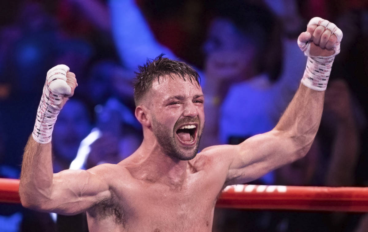 Josh Taylor celebrates after defeating JosŽ Ram’rez by unanimous decision during t ...