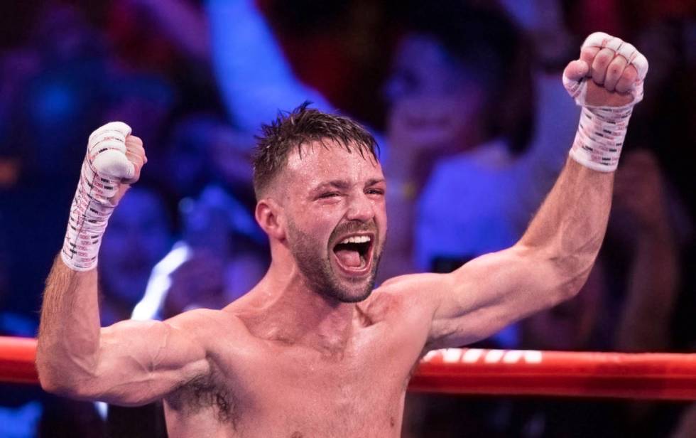 Josh Taylor celebrates after defeating JosŽ Ram’rez by unanimous decision during t ...