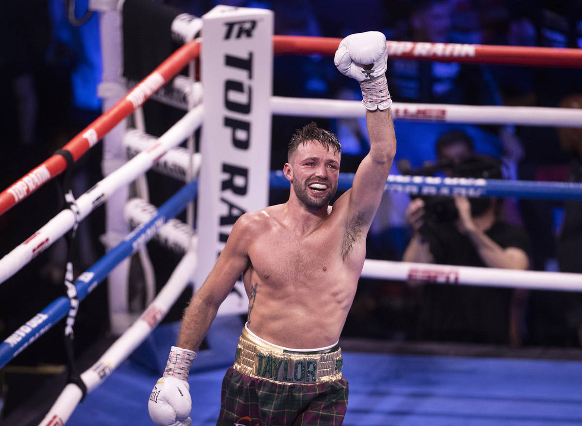 Josh Taylor celebrates after defeating JosŽ Ram’rez by unanimous decision during t ...