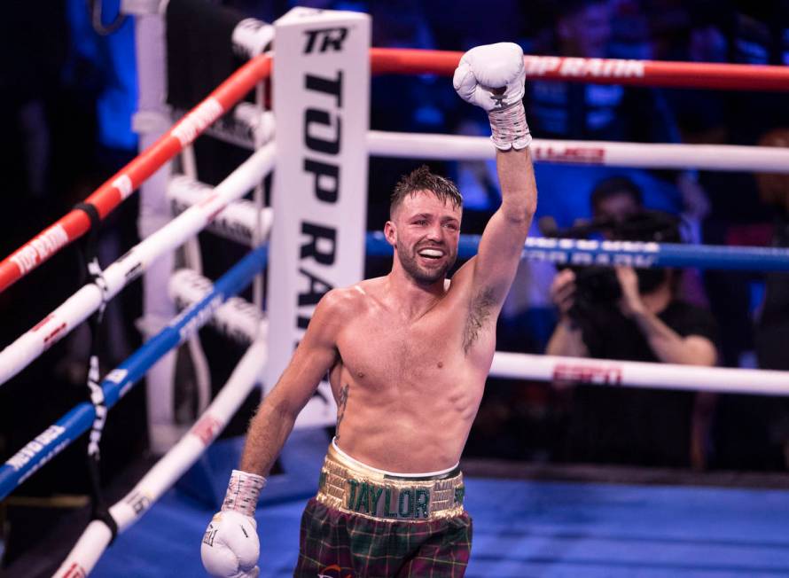 Josh Taylor celebrates after defeating JosŽ Ram’rez by unanimous decision during t ...