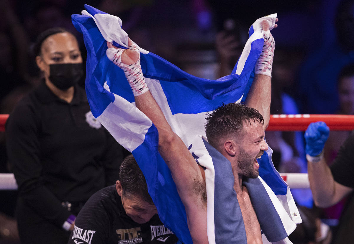 Josh Taylor celebrates after defeating JosŽ Ram’rez by unanimous decision during t ...