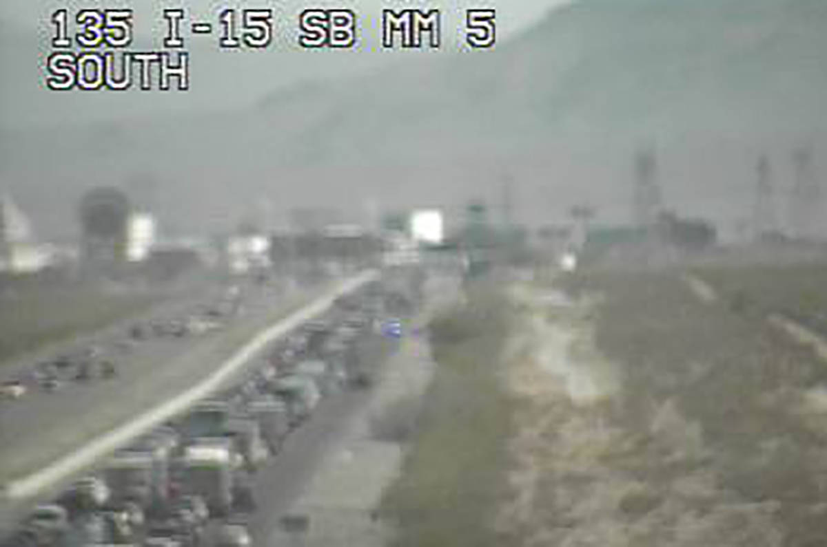 Heavy southbound traffic on Interstate 15 about 5 miles from the California border about 4:30 p ...