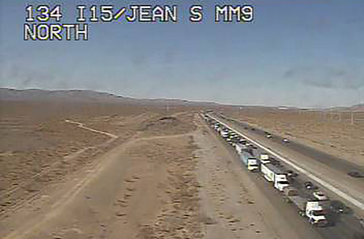 Heavy southbound traffic on Interstate 15 near Jean about 4:30 p.m. Sunday, May 23, 2021. (RTC ...