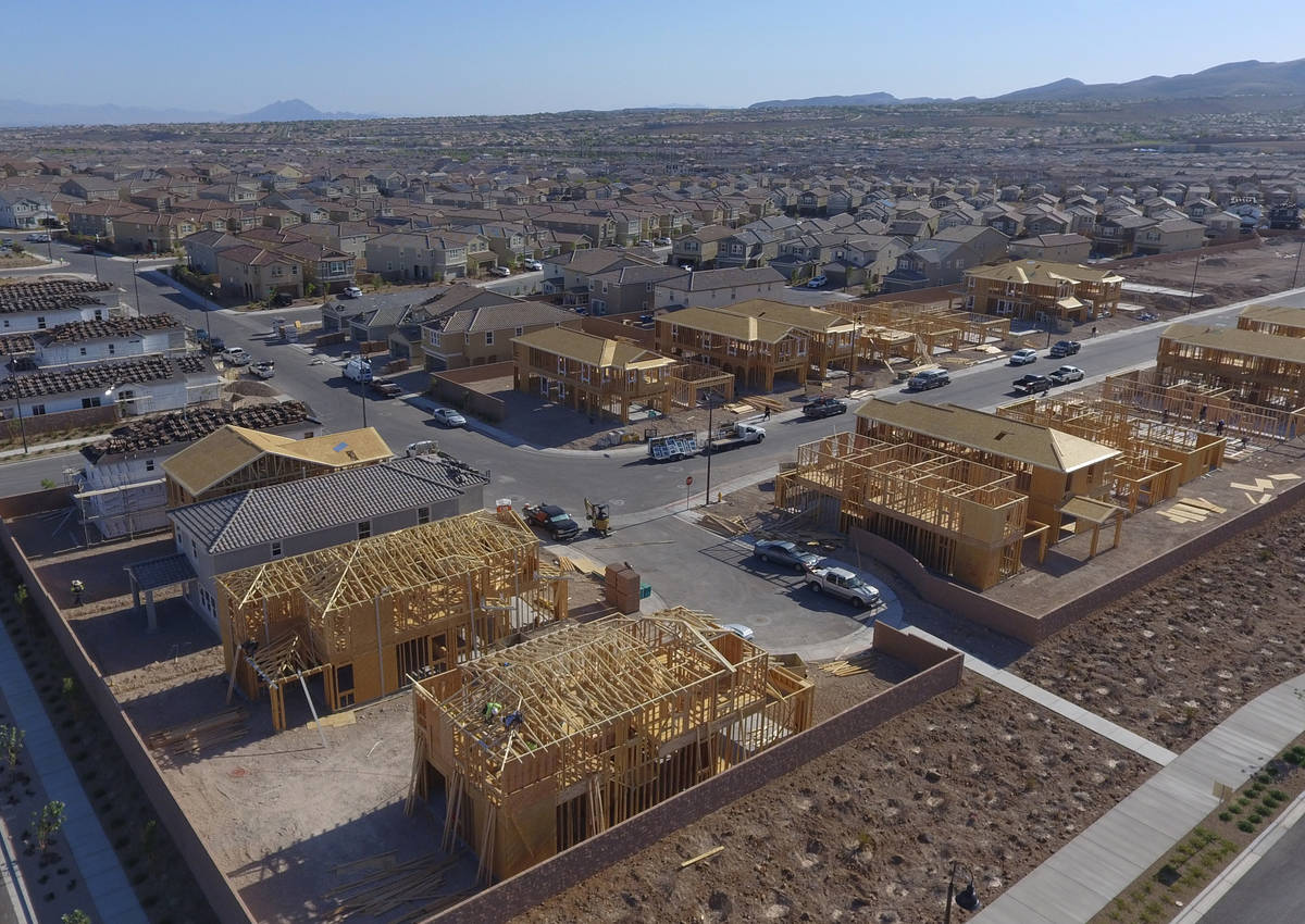 An aerial view of new homes under construction near Democracy Drive and Palindrom Avenue, on Fr ...