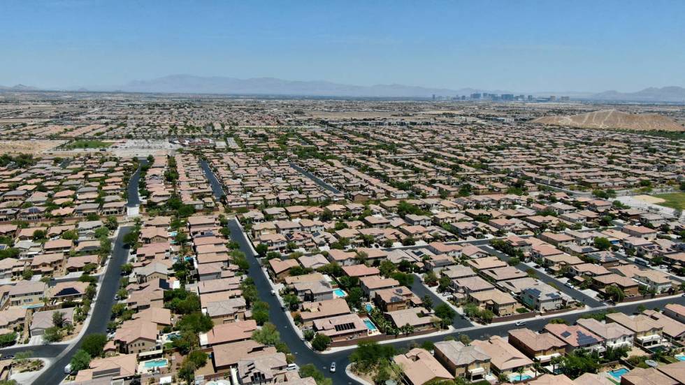 An aerial view of homes in Mountain's Edge, a housing development near West Mountains Edge Park ...