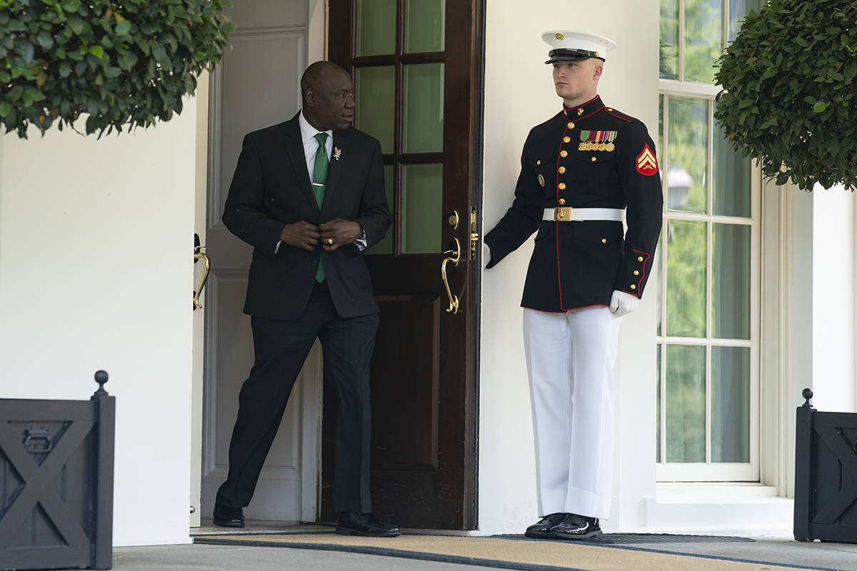 Benjamin Crump, the lawyer for the family of George Floyd, walks out of the White House after a ...