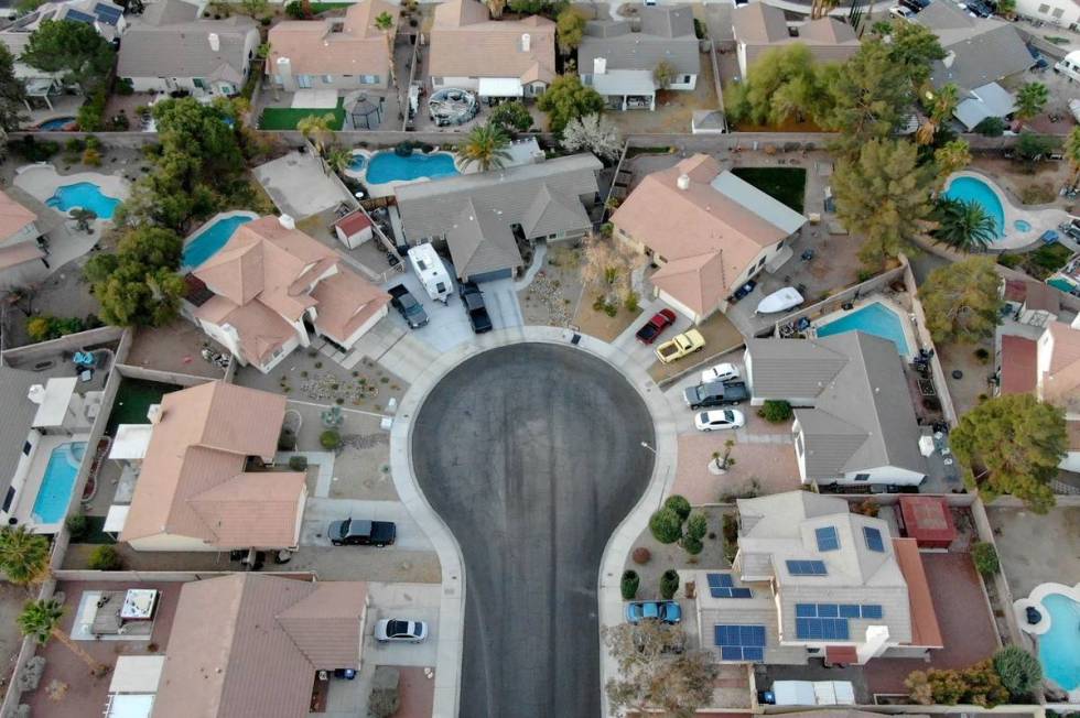 An aerial view of housing in Henderson, Nevada on Friday, March 5, 2021. (Michael Quine/Las Veg ...