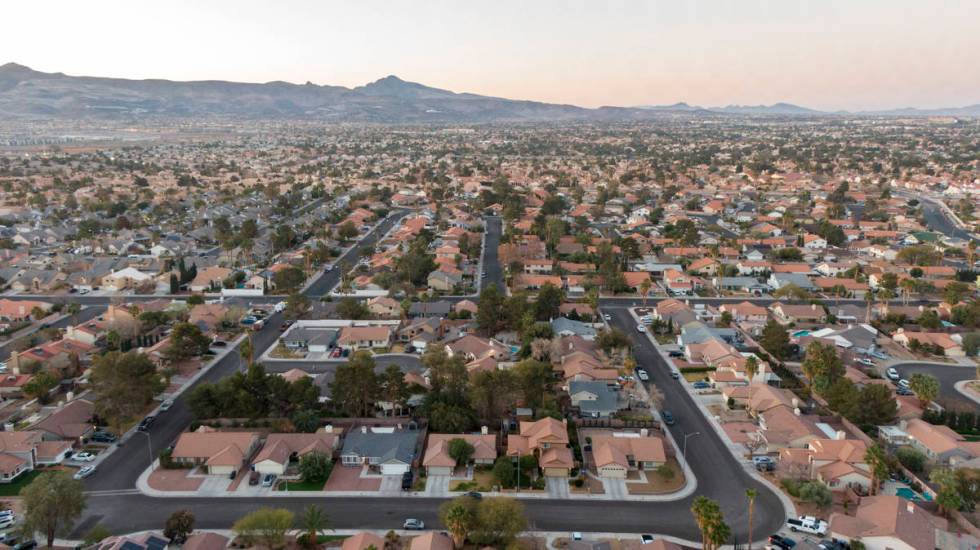 An aerial view of housing in Henderson, Nevada on Friday, March 5, 2021. (Michael Quine/Las Veg ...