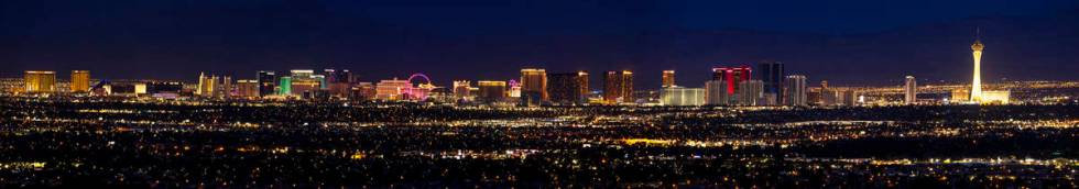 Just before sunrise along the Las Vegas Strip on Wednesday, May 26, 2021, in Las Vegas. (L.E. ...