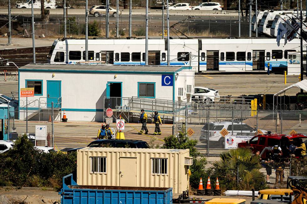 Emergency personnel respond to a shooting at a Santa Clara Valley Transportation Authority (VTA ...