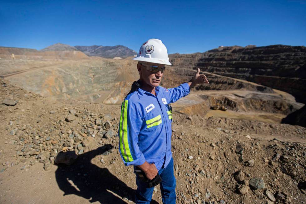 Robby Ruesch, manager of mining and delivery for Las Vegas-based company MP Materials, points o ...