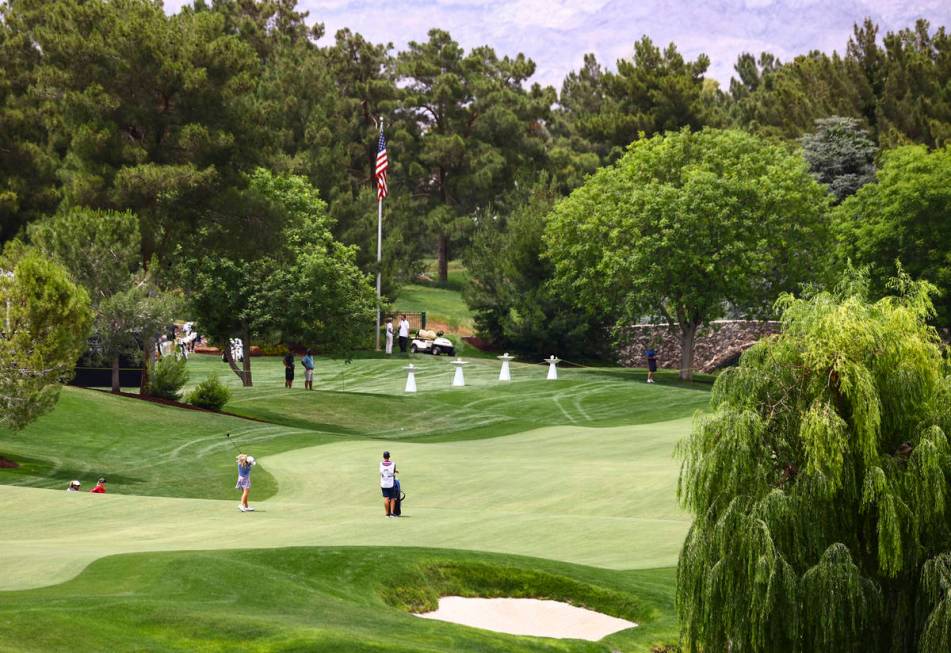 Bronte Law hits a fairway shot on the 18th hole during the first round of the Bank of Hope LPGA ...