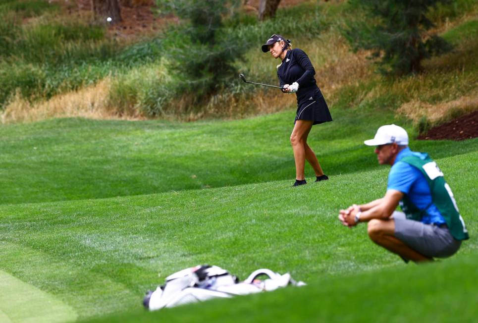 Natalie Gulbis hits a fairway shot on the 12th hole during the first round of the Bank of Hope ...