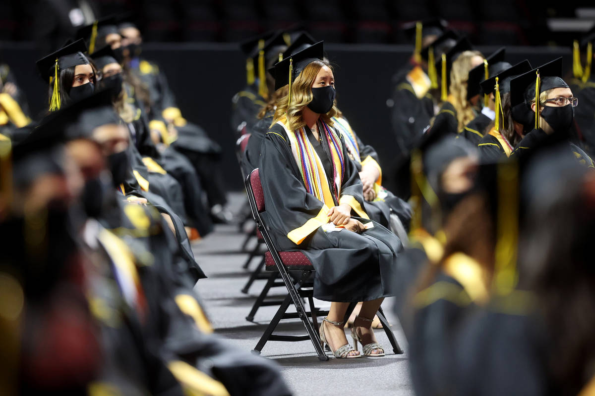 Clark High School students during a graduation ceremony at the Orleans Arena in Las Vegas Thurs ...