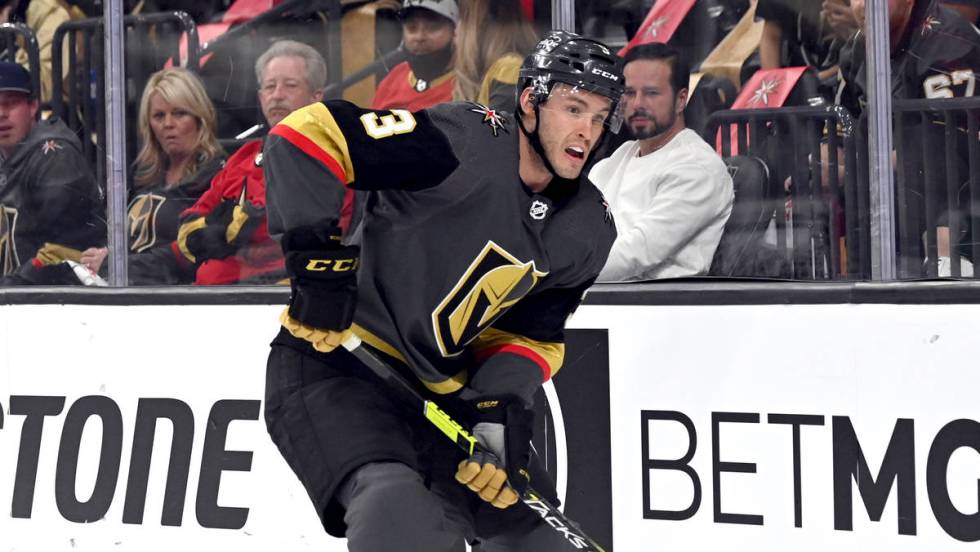 Vegas Golden Knights defenseman Brayden McNabb (3) skates against the Minnesota Wild during the ...