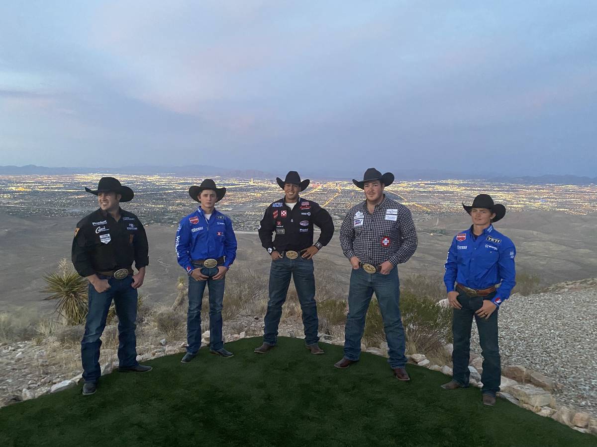 Rodeo champs, from left, Kaycee Field, Stetson Wright, Shad Mayfield, Jacob Elder and Ryder Wri ...