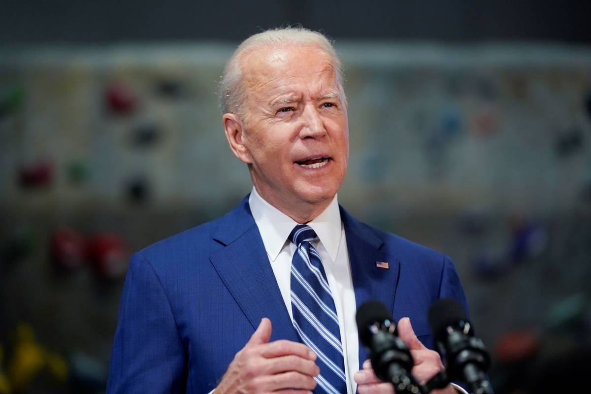 President Joe Biden speaks at Sportrock Climbing Centers, Friday, May 28, 2021, in Alexandria, ...