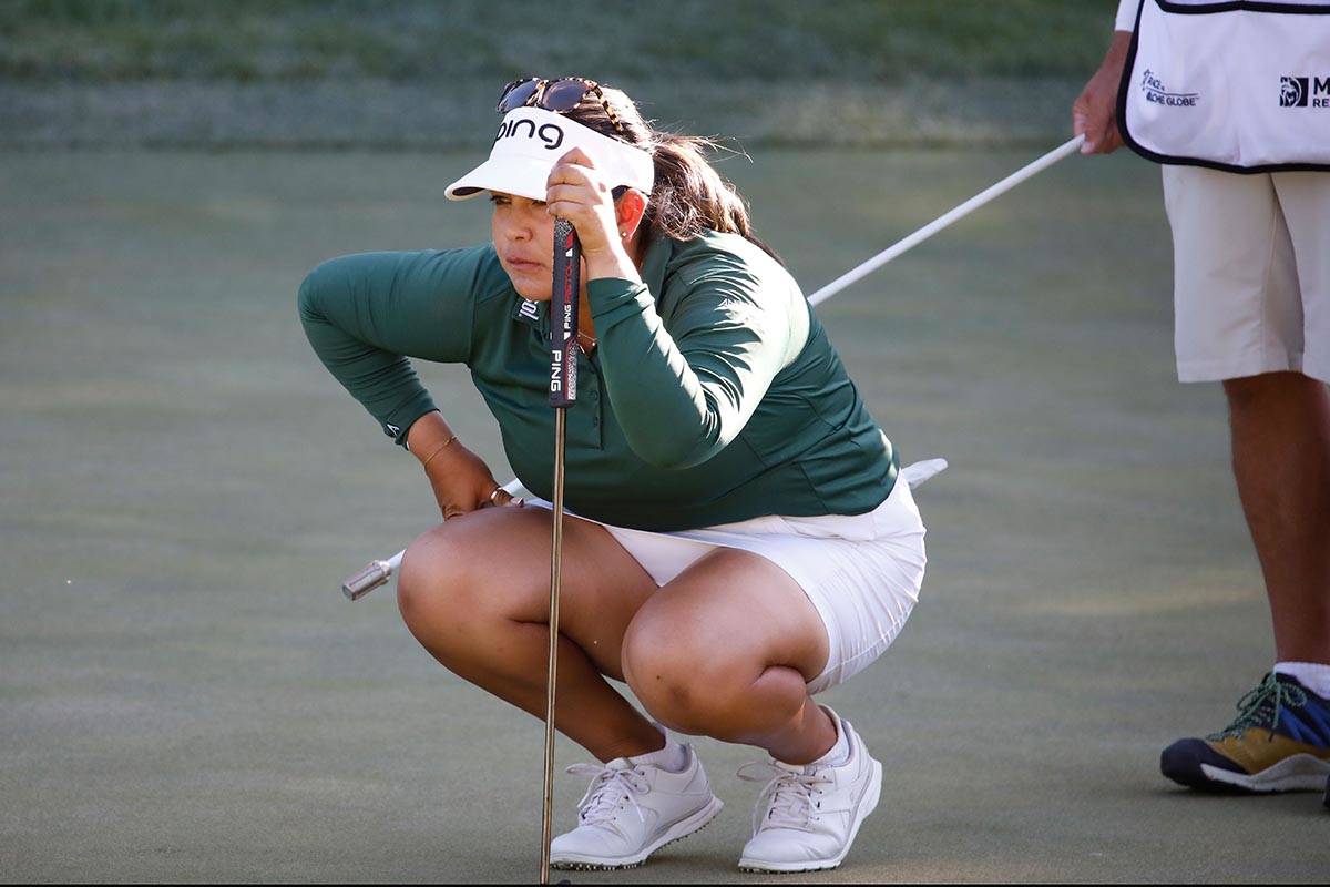 Lizetta Salas of USA lines up a putt on the 15th green during the third round of the Bank of Ho ...