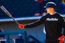 San Francisco Giants' Drew Robinson participates in batting practice at the Las Vegas Ballpark ...