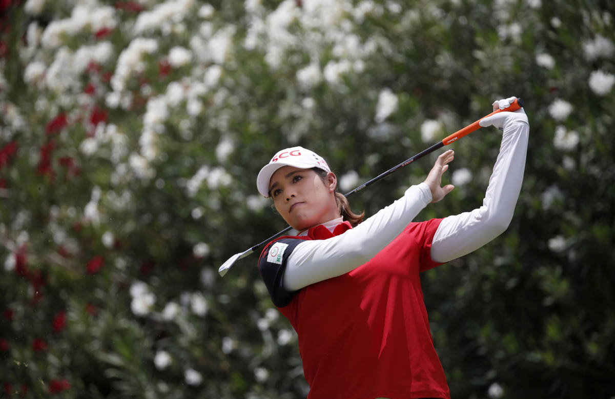 Ariya Jutanugarn tees off on the first hole during the quarter final round of the Bank of Hope ...