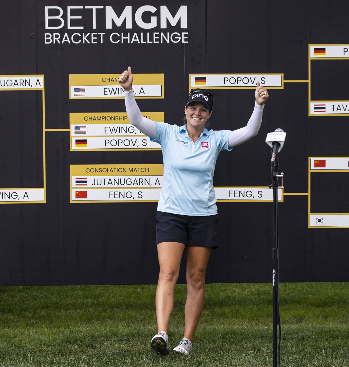 Ally Ewing celebrates after winning the championship round of the Bank of Hope LPGA Match Play ...