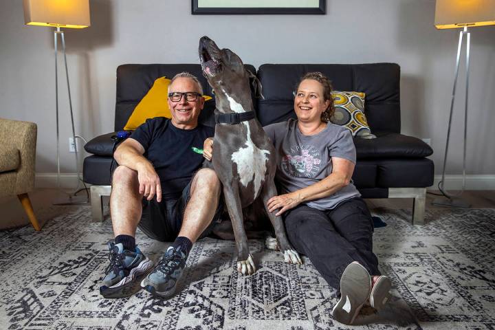 Richard and Fiona Sibelrud with their adopted dog Dudley. (L.E. Baskow)